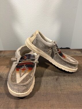Custom Pendleton Wool Inset Hey Dude Men’s Beige Canvas Slip Ons
